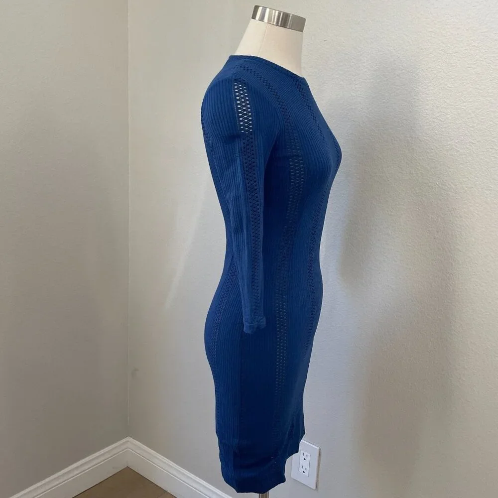 RAG & BONE‎ Womens 0 Elsa Royal Blue Pointelle Knit Dress Bodycon 3/4 Sleeve - Picture 7 of 16